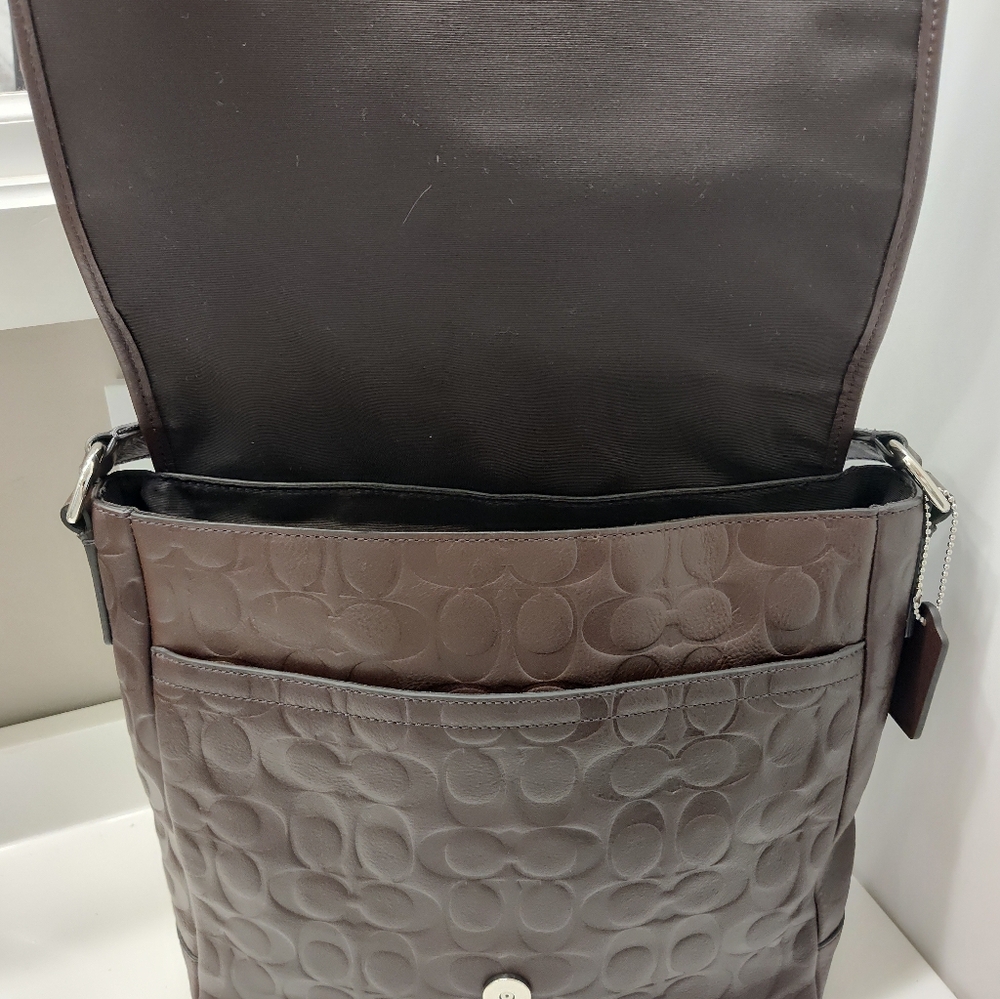 🤎EUC Coach Signature Monogram Logo Adjustable Crossbody Messenger Bag, Chocolat - Picture 8 of 16